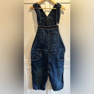Guess Blue Denim Overalls Shorts Medium/Dark Distressed Size 38